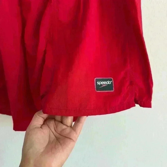 Speedo Men’s Red Lined Nylon Swim Trunks Athletic Beach Surf Soccer Shorts XL - Picture 6 of 10